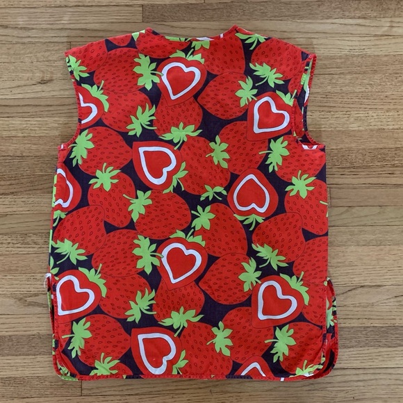 Vintage 1960s Strawberry & Heart Print Sleeveless Smock Top - M - Picture 7 of 11